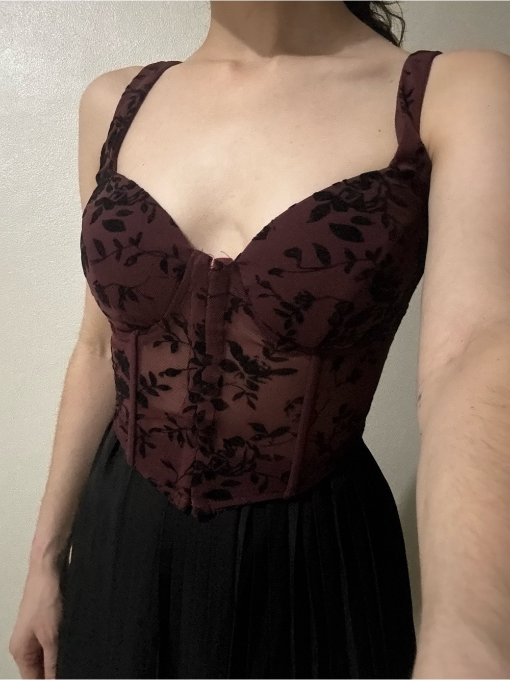 Windsor Burgundy and Black Floral Velvet Bustier Corset